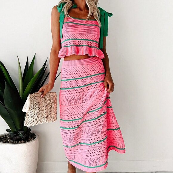 Dresses & Skirts - Pink Boho Women's Striped Skirt Set